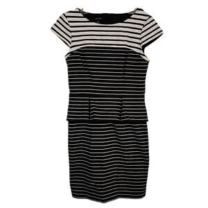 ivy + blu Black/White Stripe Peplum Dress, Size 6